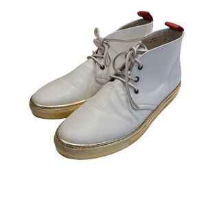 Del Toro Mens Chukka Shoes White Leather Gold Soles MADE IN ITALY EUC